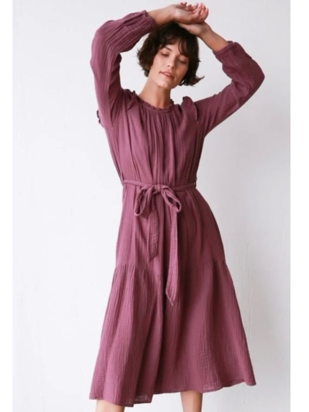 Xirena Mia Long Sleeve Dress in Purple Mauve Size Small Cottagecore 100% Cotton